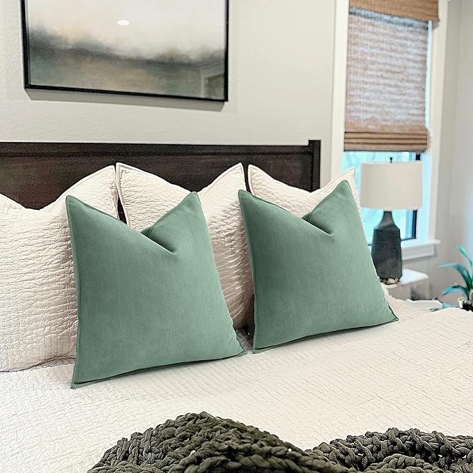 ZWJD Dusty Green Pillow Covers 20x20 Set of 2 Chenille Throw Pillow Covers with Elegant Design Soft and Luxurious Decorative Throw Pillows for Couch, Bed, and Home Decor