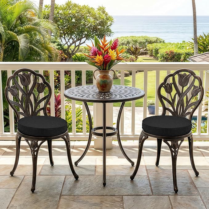 Outdoor Round Chair Cushions 18 Inch, Fade-Resistant & Water-Resistant, Bistro Chair Seat Pads for Porch Garden Balcony Patio Furniture Stools, Non-Slip Bottom, Set of 2, Black