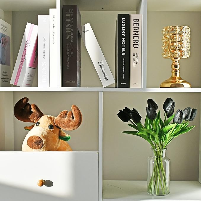 Mandy's Black Artificial Tulips Flowers Centerpiece, 13.5" Lifelike PU Fake Floral Stems 20pcs for Kitchen Island & Dining Table, Spring Decor for Easter