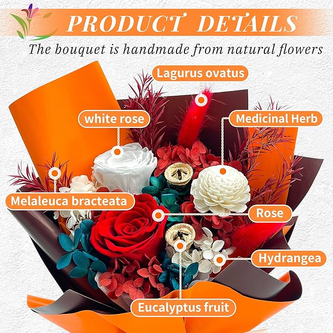 QOEAZY Flowers for Delivery, Preserved Flowers Bouquet with Gift Box, Rose Gifts for Women Mom Grandma