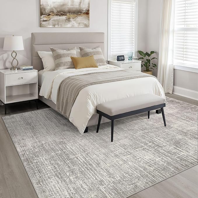 10x13 Area Rug Living Room: Washable Large Neutral Rugs Abstract Soft Modern Stain Resistant Indoor Floor Non-Slip Carpet for Bedroom Nursery Kids Office Playroom Dining Room Under Table- Brown Gray