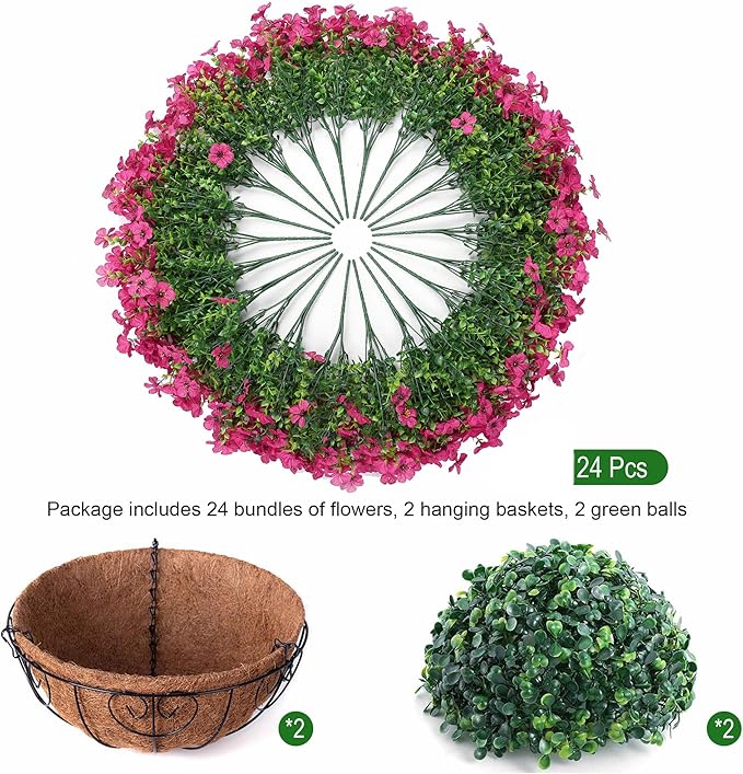 HyeFlora 2 Set Artificial Outdoor Flowers Hanging Basket, Faux Hanging Plants for Outside Spring Decoration, Fake Silk UV Resistant Look Real Daisy for Porch Patio Home Decor