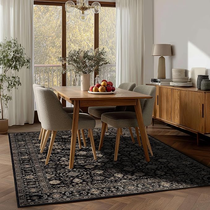 Ruaruarug Washable Area Rug 6x9 for Living Room, Bedroom, Ultra Soft Non Slip Stain & Fade Resistant, Pet & Kids Friendly, Suitable for High Traffic Areas Easy to Clean for Office Kitchen, Black Gold