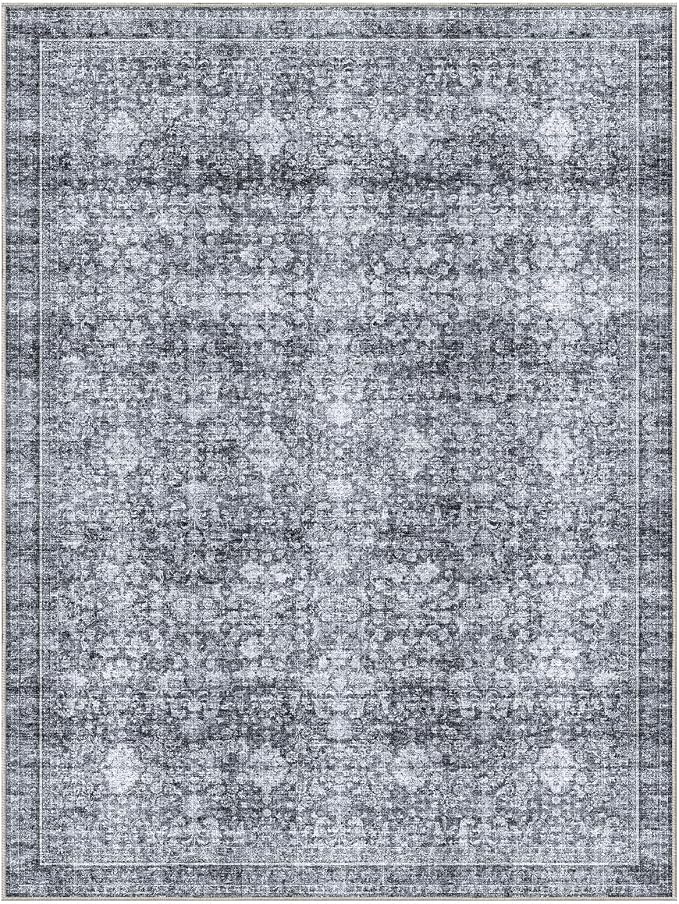 Sasttie 9x12 Area Rug, Ultra-Soft Washable Rug, Low Pile Foldable Thin Carpets with Non-Slip Backing, Skin-Friendly Stain Resistant Carpet for Living Room, Bedroom, Kitchen, Dorm, 9x12, Black Grey