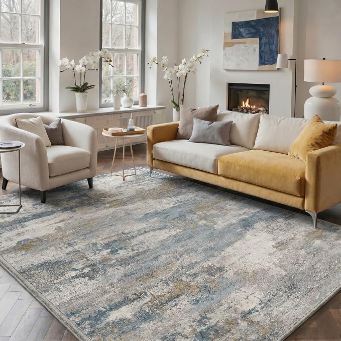 BEIMO Area Rugs 8x10 for Living Room Bedroom, Modern Abstract Machine Washable Rug, Large Soft Low Pile Floor Cover with Non Slip Backing for Dining Room, Dusty Blue