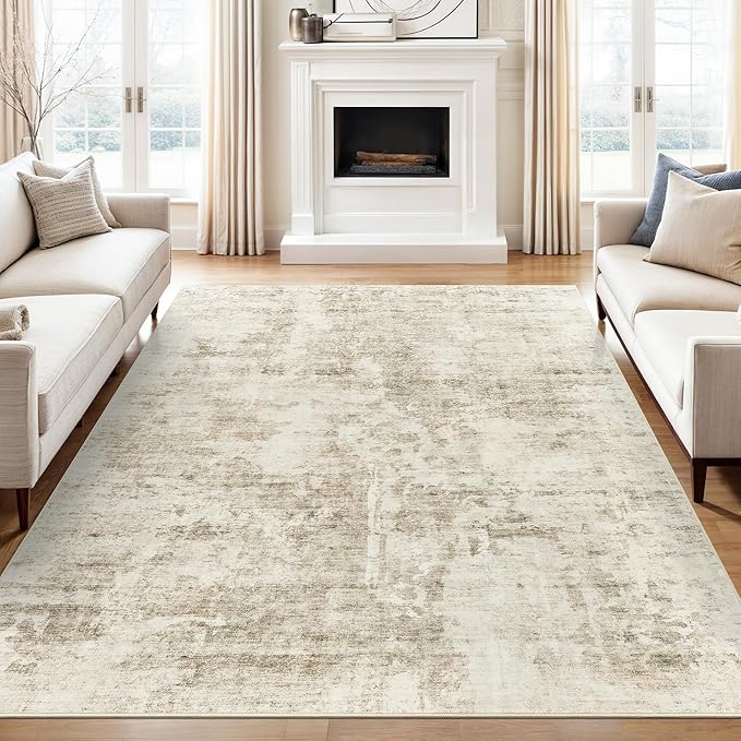 Soalmost 6x9 Abstract Area Rugs for Living Room 6 x 9 Washable Non Slip Low Pile Gray Rugs for Bedroom Dining Room Foldable Thin Beige Gray