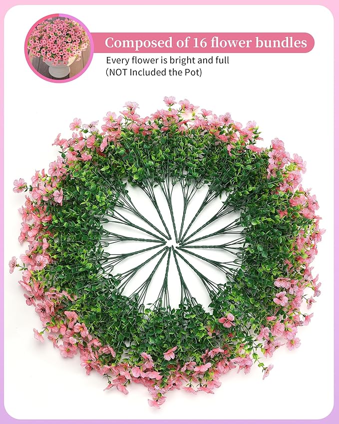Artificial Flowers for Outdoor Decor, 16 Pack UV-Resistant Fake Pink Silk Daisy Flowers, Perfect for Spring & Summer Decorating – Front Porch, Patio, Window Boxes, and Potted Plants