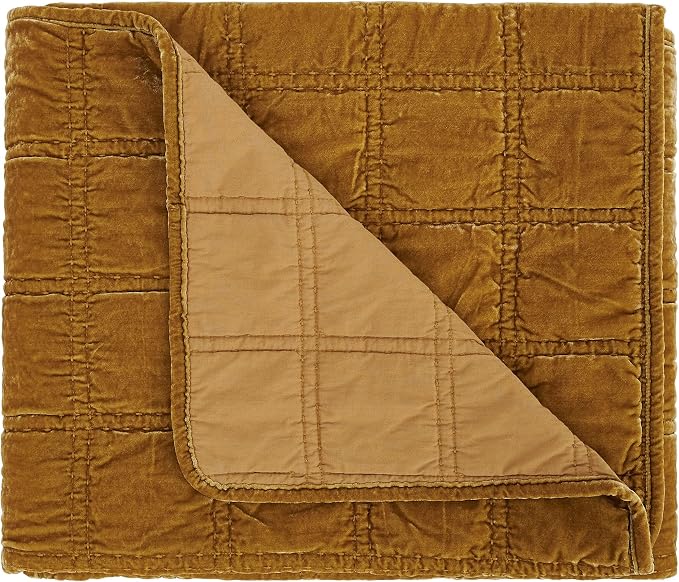 HiEnd Accents Stella Faux Silk Velvet Throw Blanket Saffron, 50x60 inch, Double Stitch Plush Soft Cozy Blankets, Luxury Decorative Throws for Couch, Bed, Sofa, Chair
