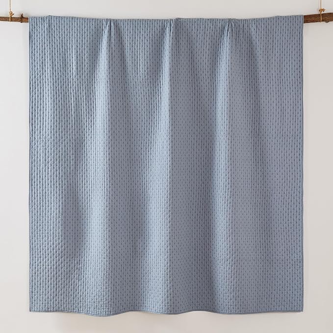 Levtex Home - Velvet Stitch Quilt Set - King Quilt and Two King Shams - Cross Stitch Velvet - Chambray with White - Quilt (106x92in.) and Shams (20x36in.) - Reversible - Polyester