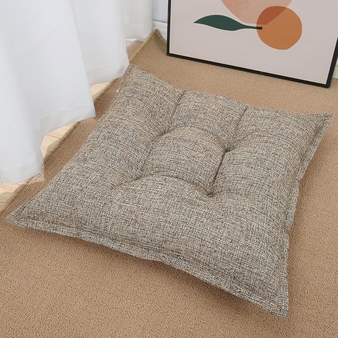 SINSOSSO Large Floor Pillow 22", Thickened Bite-Size Memory Foam Square Non-Slip Cushion for Office Back Support/Indoor Yoga/Chair Seat, Fashionable Color-blocked Fabric & Washable, Light Brown, 1 PCS