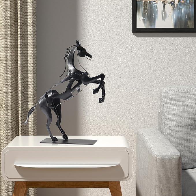 SunBlogs Art Metal Horse Statue Décor, Handmade & Hand-Painted Modern Western Horse Decoration, Rustic Iron Sculpture Gifts for Home Office for Horse Lovers (Black)