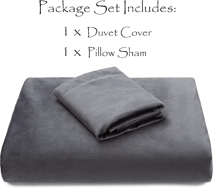 Chanasya Premium Velour Velvet Duvet Cover Set - Duvet Cover (68” x 90”) & 1 Pillow Sham (20” x 26”) - 2-Piece Set - Dark Gray, Twin Size