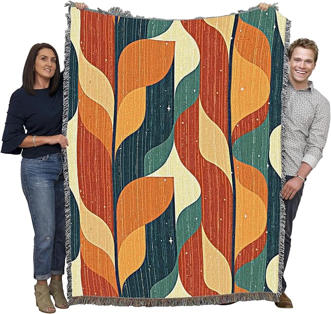 Pure Country Weavers Organic Shapes Blanket - Mid Century Modern - Gift Tapestry Throw Woven from Cotton - Made in The USA (72x54)
