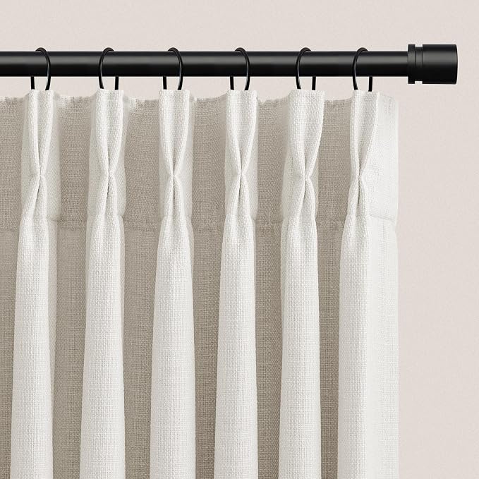 96 Inch Pinch Pleated Linen Curtains 2 Panels Set for Living Room Farmhouse Off White Flax Rustic Textured Drapes 96 Inches Long Pinch Pleat Drapes Ivory Semi Sheer Curtain for Dining Bedroom Office
