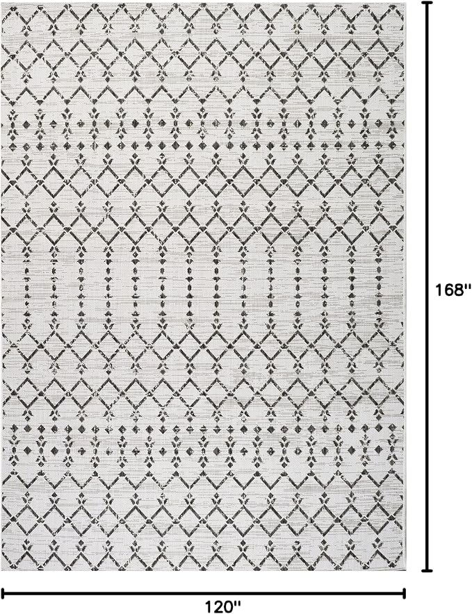 JONATHAN Y Moroccan Geometric Indoor Outdoor Area Rug 10X14 Cream/Black, Ourika Textured Weave for Backyard, Patio, Porch, Easy-Cleaning, High Traffic, Pet-Friendly, Non-Shedding (SMB108I-14)