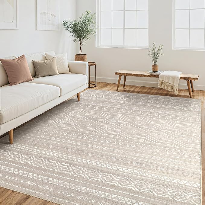 Tortania Area Rug Living Room Rugs - 5x8 Washable Large Soft Neutral Boho Moroccan Bohemian Farmhouse Rug Indoor Floor Carpet for Bedroom Under Dining Table Home Office Decor - Taupe