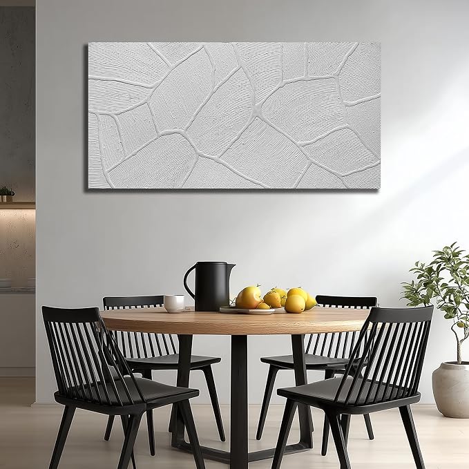 DNIEOTU Abstract Textured Canvas Wall Art for Living Room, White Wall-Decor for Bedroom, Modern Minimalist Geometric Paintings for Hallway Office, Size 59 x 29 Inches Hand Painted
