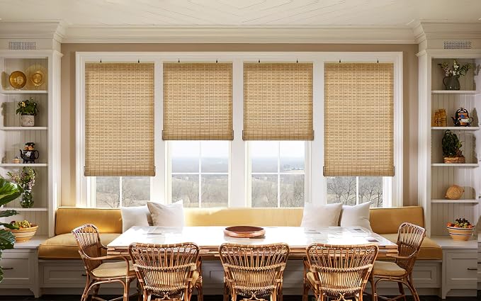 LazBlinds Cordless Bamboo Blinds, 42"x64", Brown206 | Bamboo Roll Up Shades for Windows, Light Filtering Hanging Window Blinds, Bamboo Shades for Patio Indoor/Outdoor Porch
