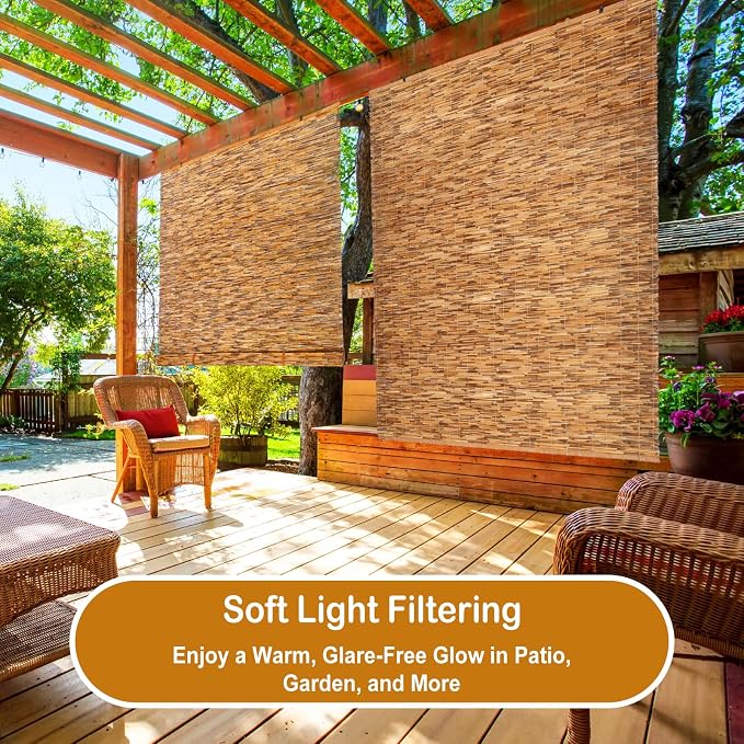 DoubleFill 2 Pcs Bamboo Shades Outdoor Reed Roll up Blinds 60" W x 72" H Blackout Sunshade Cordless Bamboo Blinds for Home Porch, Patio & Windows Decor Shutters Sunlight Privacy Screen(Carbon Brown)