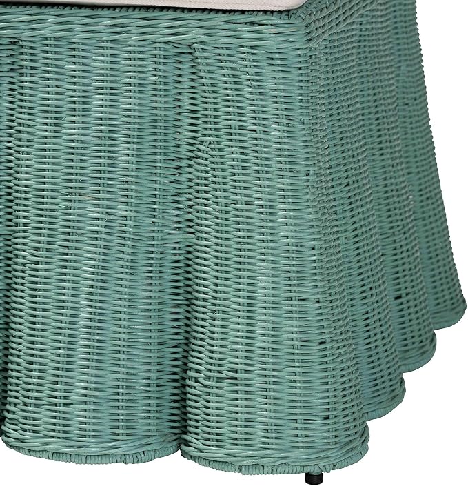 Bali & pari Palm Bohemian Seafoam Green Scallop Rattan Ottoman
