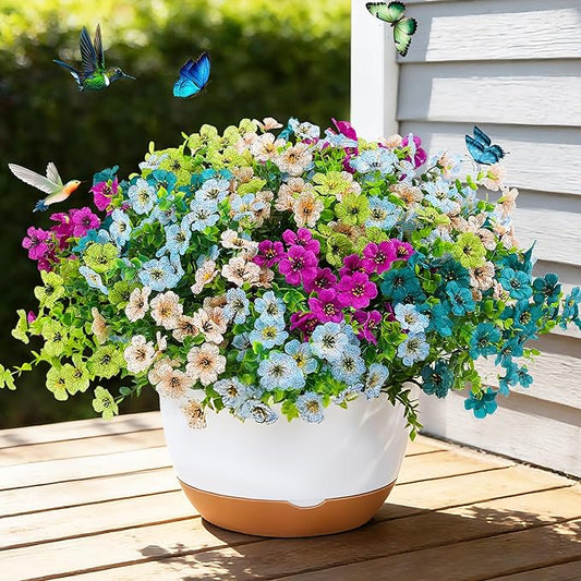 Faux Artificial Plants Flowers for Outdoor Planters Spring Summer Decor 16 Bundles Fake Eucalyptus Silk Daisy UV Resistant Realistic Used for Outside,Home,Front Porch,Patio,Yard Decorations