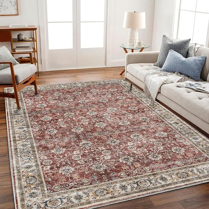 CHAMPLANT Washable Area Rug 9'x12' Boho Design Non-Shedding Easy Care Ideal for High Traffic Areas in Living Room Bedroom Office Coffee Table Kitchen Large Carpet