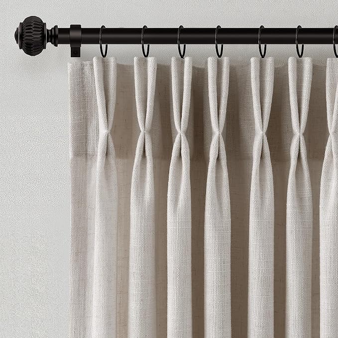Pinch Pleated Linen Curtains 90 Inches Long 2 Panels for Living Room Bedroom Light Filtering Curtain Memory Shape Trained Pinch Pleat Thick Linen Drapes Back Tab with Hooks Clip Rings Taupe