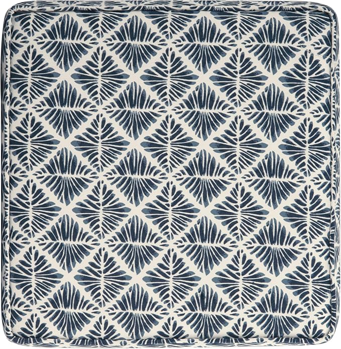 HomePop Small Square Storage Ottoman with Lift-Off Top, Blue Geometric Pattern Cotton Fabric Upholstered Accent Footrest Stool with Wood Legs for Living Room Bedroom Entryway