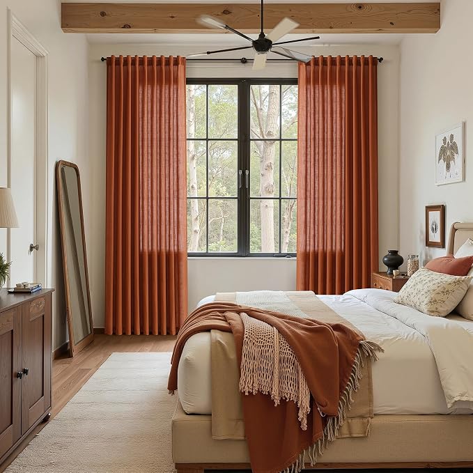 Nanspring Terracotta Linen Curtains Extra Long 120 Inches Long for Living Room 2 Panel Set Back Tab Boho Farmhouse Semi Sheer Window Fall Drapes for Dining Room Large Window 10 FT Tall W50 x L120