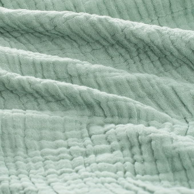 Carriediosa 100% Cotton Muslin Throw Blanket 70" X 80" Twin Size，4-Layers Summer Gauze Throws for Bed Couch，Soft Lightweight Breathable Linen Blankets Bedspread for Adults All Season，Sage Green