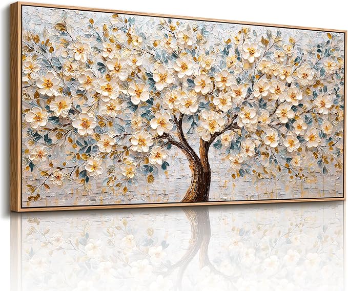 imjiayu Tree of Life Wall Art, Extra Large Wall Art, Abstract Art Wall Decor, Cherry Blossom Tree Framed Art, Neutral Floral Nature Prints, Rustic Paintings for Living Room Dining Room Office 29"x57"