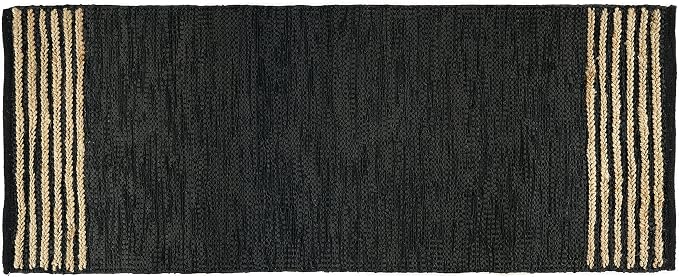 GRUHUM Jute Runner Rug 2'6"x10' ft Black Leather Natural Jute Rug 2.5x10 ft | Handwoven Boho Braided Soft Rustic Vintage Ecofriendly Indoor Rugs for Kitchen Farmhouse Bedroom Hallways Entryways