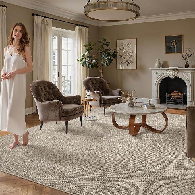 Valenrug 5x8 Area Rug - Stain Resistant 5x8 Rugs for Living Room, Non Slip High-Low Pile Textured Area Rugs for Bedroom, Folable Machine Washable Area Rug (5'x8', Beige)