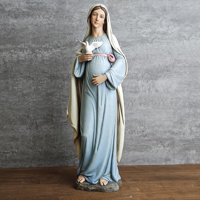 BC Catholic Expectant Mary Mother Statue, 12.8" H Blessed Virgin Mary Figure, Pregnant Mary for Pregnant Mom Gift, Inspirational Home décor of Peace Love Hope, Handpainted by Buildclassic