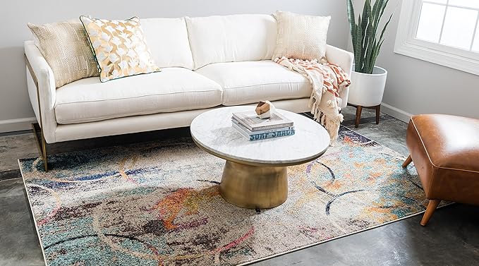 Unique Loom Chromatic Collection Modern Rustic & Vibrant Abstract Area Rug For Any Home Décor (10' 6 x 16' 5 Rectangular, Beige/ Blue)