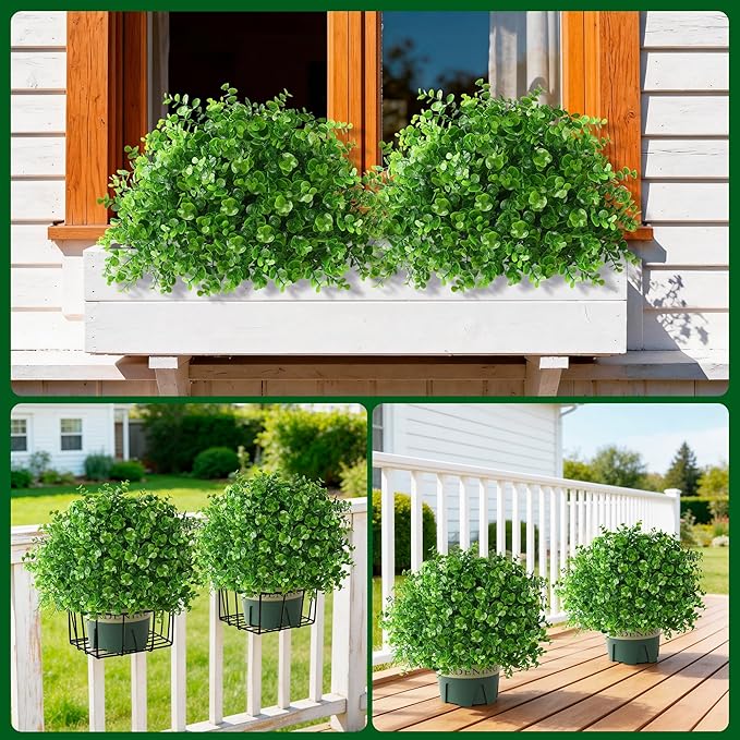 florisso 2 Pack Artificial Boxwood Topiary Trees, UV-Resistant Faux Realistic Greenery Potted Bushes with Pots for Front Door, Porch, Farmhouse, Garden Decor