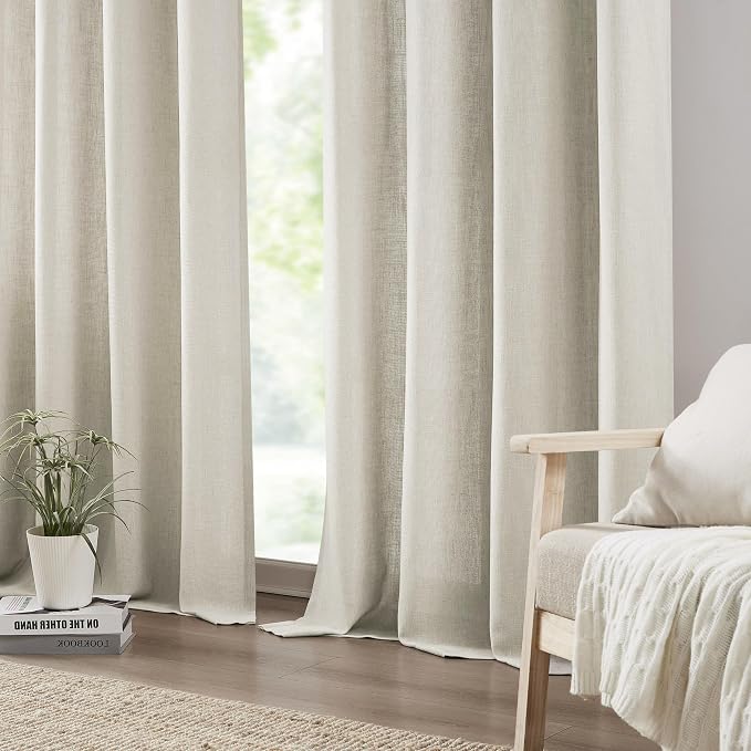 Central Park Natural Pinch Pleat Light Filtering Curtain with Microfiber Liner Linen Blended Textured Window Treatment Privacy Drape 84 Inch for Living Room Bedroom with Back Tabs Hooks, 40" Wx84 Lx2