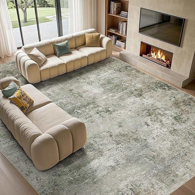 Tortania Area Rug Living Room Rugs - 10x12 Washable Large Soft Neutral Boho Moroccan Bohemian Farmhouse Rug Indoor Floor Carpet for Bedroom Under Dining Table Home Office Decor - Olive Brown