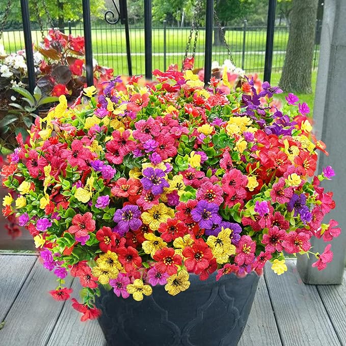 Yastouay Artificial Flowers for Outdoors, 22 Bundles UV Resistant Artificial Outdoor Flowers, Realistic Fake Outdoor Flowers Plant Faux Flowers for Outdoor Planters Front Porch Patio Window Box