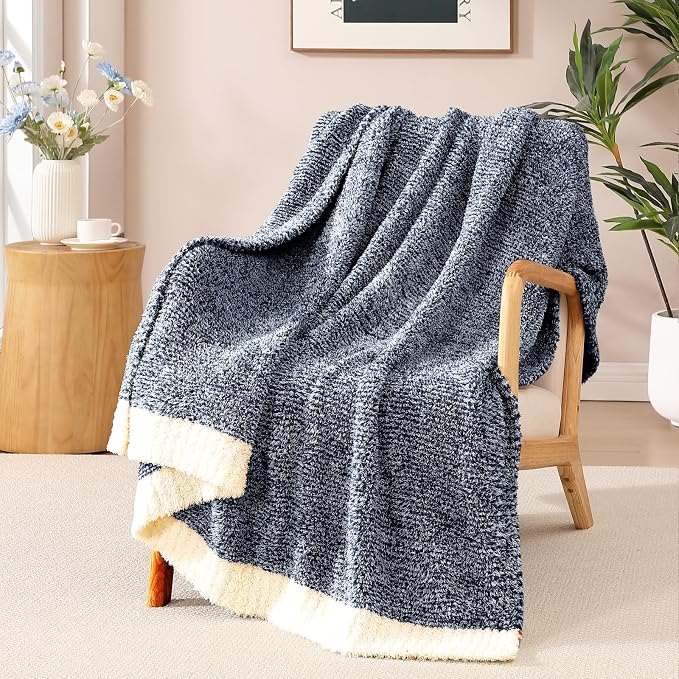 WRENSONGE Soft Throw Blanket for Couch-Cozy Reversible Knitted Blankets | Lightweight Warm Fluffy Decor for Women, Mom, Her & Girls, Sofa, Chair, Bed, 50x60in, Cationic Dyeing Navy Blue