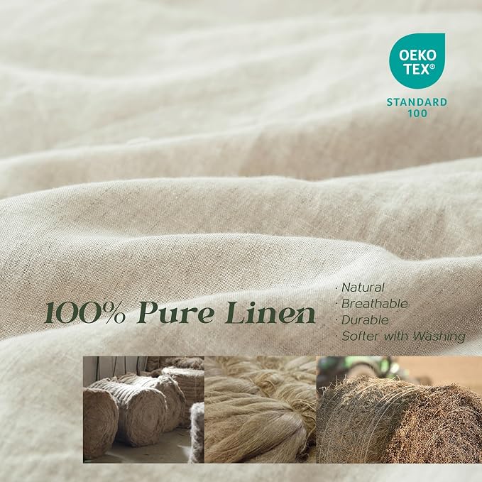 Simple&Opulence 100% Linen Duvet Cover Set, 3 PCS Natural French Flax Duvet Cover King Size, Breathable Soft Comfy Bedding Comforter Cover with 2 Pillowcases(Linen, 104"x92")