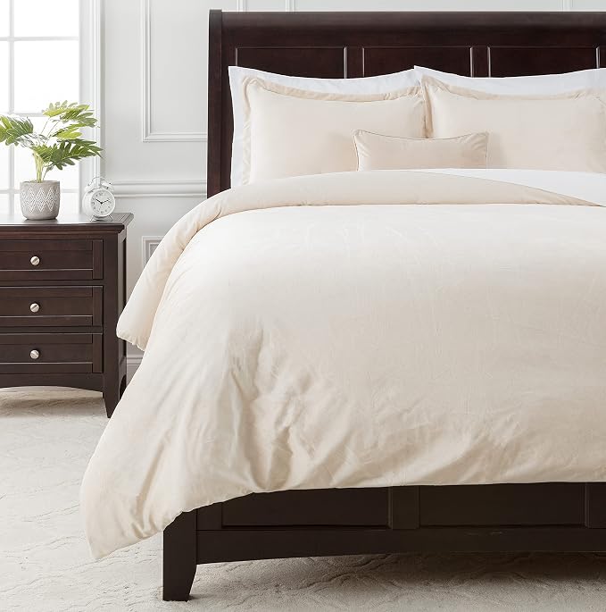 Chanasya Premium Velour Velvet Duvet Cover Set - Duvet Cover (68” x 90”) & 1 Pillow Sham (20” x 26”) - 2-Piece Set - Ivory, Twin Size