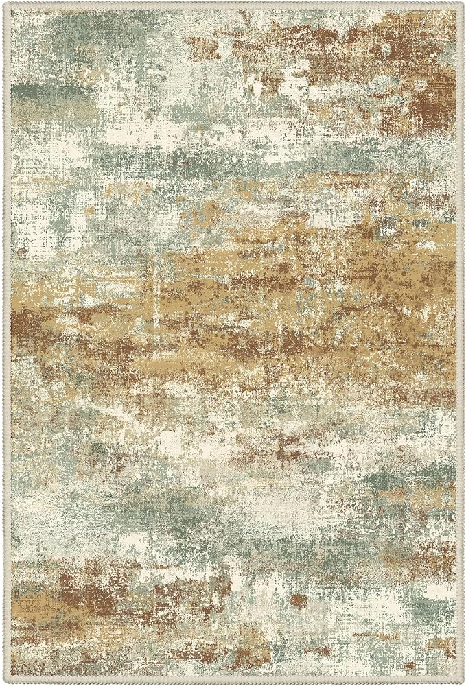 BEIMO 2x3 Rugs for Entryway Entrance Kitchen Bathroom, Machine Washable Modern Abstract Soft Area Rug, Low Pile Indoor Floor Carpet with Non Slip Backing, Orange Green