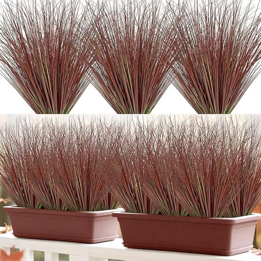 24 Bundles Red Artificial Plants Onion Grass Outdoor 20 Inch Fake Shrubs Wheat Grass UV Resistant Autumn Greenery Stems Faux Bushes Plant for Indoor Home Farmhouse Summer Decor