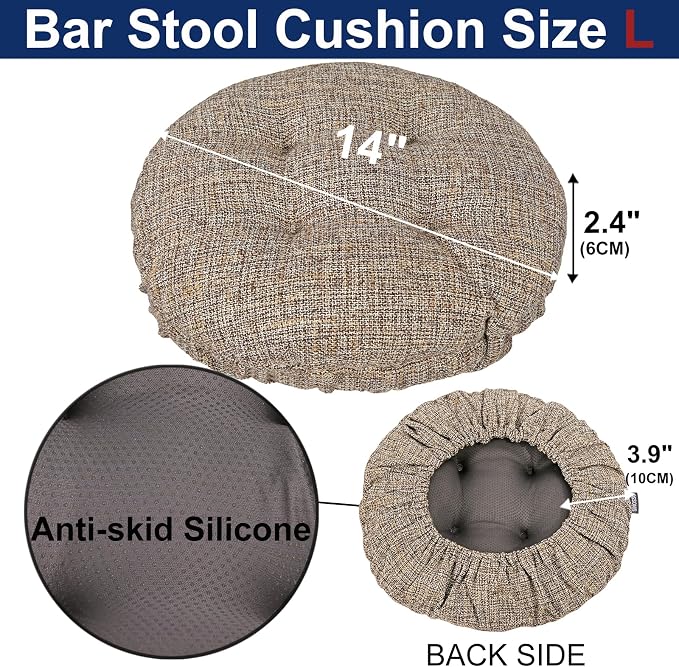 SINOSSO Modern Bar Stool Cushion Dia.14, Fashion Interweaving Design Anti-Skid Silicone Round Stool Seat Cushion Cover Padded (Light Brown, L,1)