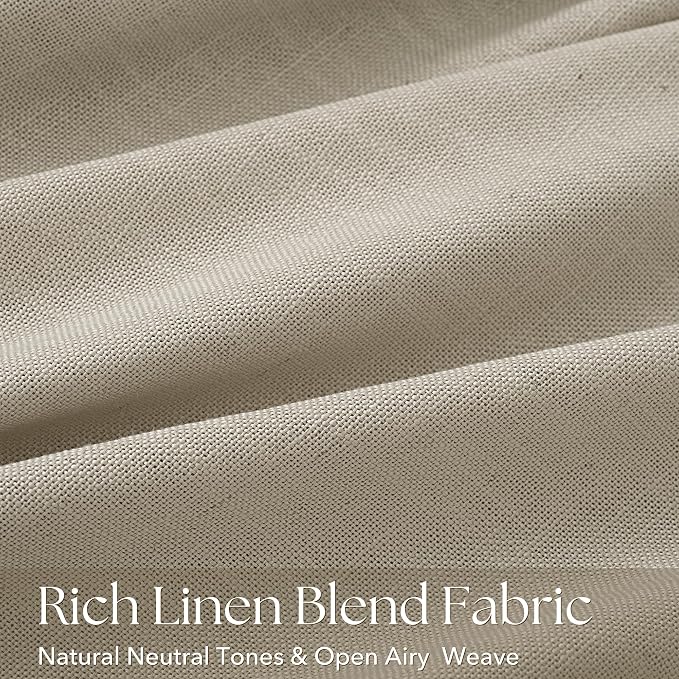 Taupe Linen Curtains 120 inch Length 2 Panels for Living Room Light Filtering Semi Sheer Pleated Curtains with Hooks Burlap Textured Neutral Country Rustic Curtain Drapes Ceiling Floor Extra Long 120