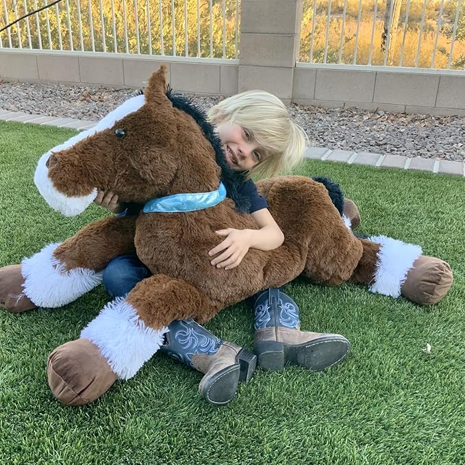 Tezituor 35Inches Large Horse Stuffed Animal, 3 Feet Realistic Stuffed Pony Plush Toy, Hugging Soft Chocolate Horse Plush Body Pillow Gift for Kids Girlfriend