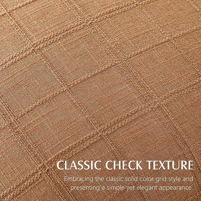 Foindtower Set of 2 Decorative Linen Check Throw Pillow Covers Neutral Farmhouse Vintage Cushion Covers Modern Boho Home Decor for Sofa Chair Couch Bedroom Living Room,26×26 Inch,Brick
