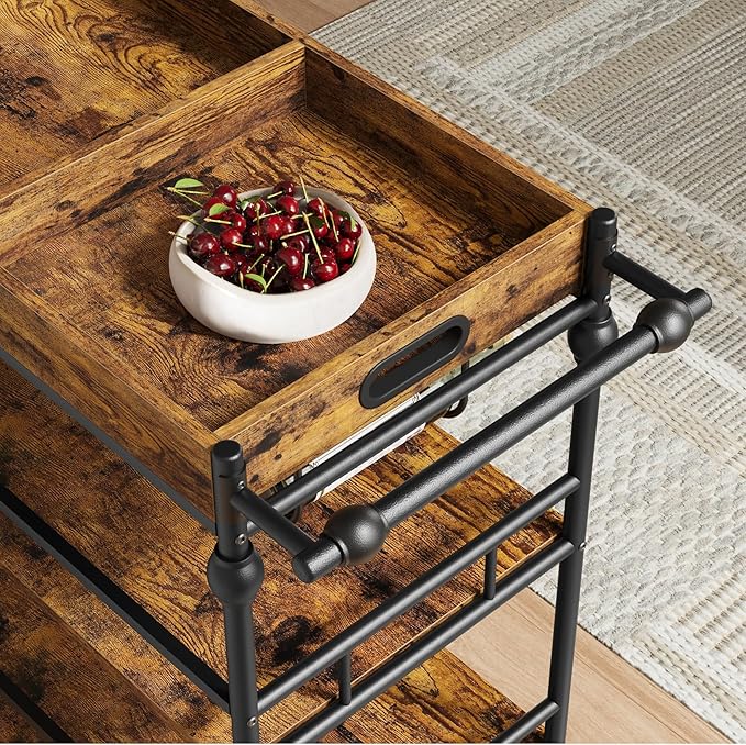 IDEALHOUSE Bar Cart, Bar Carts for The Home, 3 Tier Bar Cart with Wheels, Portable Home Bar & Serving Carts, Rolling Cart with Wine Rack and Removable Tray for Living Room, Kitchen, Dining Room