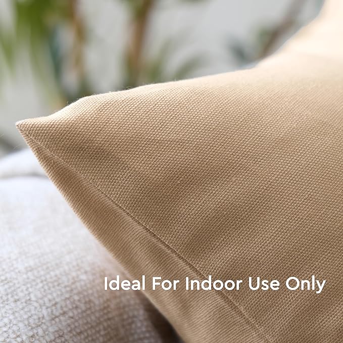 Encasa XO Throw Pillow Covers 18x18 in Set of 2 Light Beige | No Inserts | Cotton Pillow Covers for Living Room, Bed, Sofa, Couch | Decorative Cushion Covers with Improved Zipper